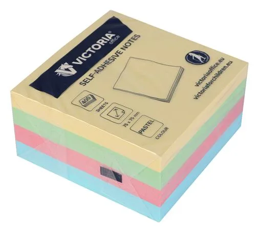 Samolepiaci bloček, 75x75 mm, 400 listov, VICTORIA OFFICE, pastelový 4
