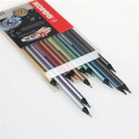 Farebné ceruzky, sada, trojuholníkový tvar, KORES "Kolores Style Metallic", 12 kovových farieb 2