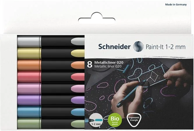 Akrylový popisovač, sada, 1-2 mm, SCHNEIDER "Paint-It 020", 8 rôznych farieb 2
