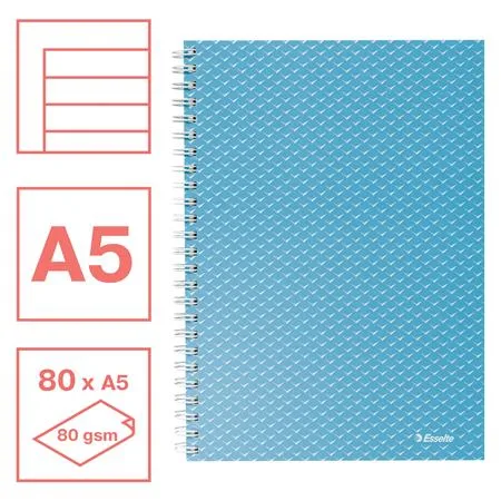 Špirálový zošit, A5, linajkový, 80 listov, ESSELTE  "Colour`Breeze", modrý 2