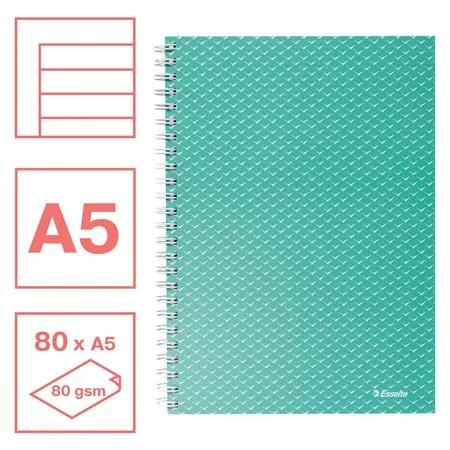 Špirálový zošit, A5, linajkový, 80 listov, ESSELTE  "Colour`Breeze", zelený 2