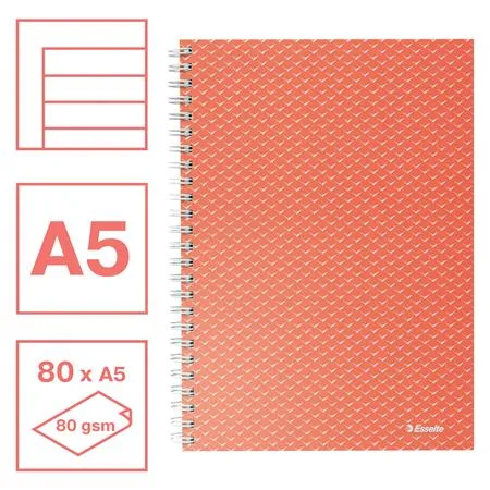 Špirálový zošit, A5, linajkový, 80 listov, ESSELTE  "Colour`Breeze", koralový 2