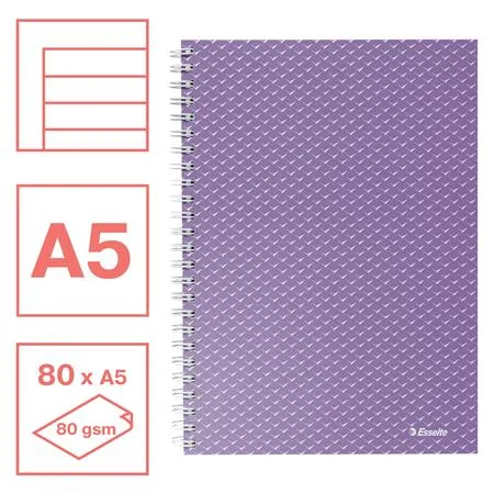 Špirálový zošit, A5, linajkový, 80 listov, ESSELTE  "Colour`Breeze", levanduľový 2