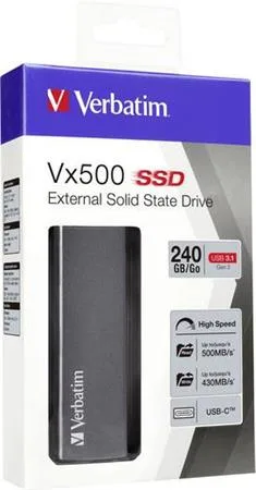 SSD (externá pamäť) 240 GB, USB 3.2 Gen2, VERBATIM "Vx500", sivá 2