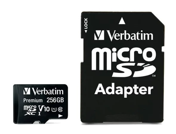 Pamäťová karta, microSDXC, 256GB CL10/U1, 90/10 MB/s, adapter, VERBATIM "Premium" 2