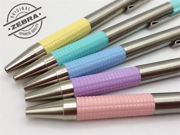 Guľôčkové pero, 0,24 mm, stláčací mechanizmus, nerezová oceľ, farba tela: pastelová zelená, ZEBRA "F-301", modré 3