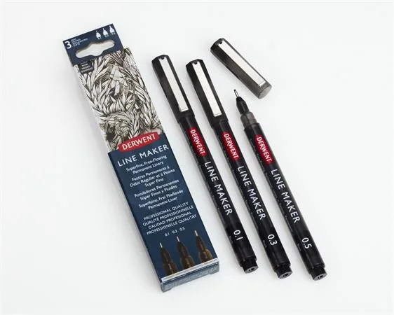 Liner, sada, 0,1/ 0,3/0,5 mm, DERWENT "Line Marker", čierny 3
