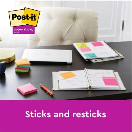 Samolepiaci bloček, 76x76 mm, 6x90 listov, 3M POSTIT "Super Sticky Playful", mix farieb 2
