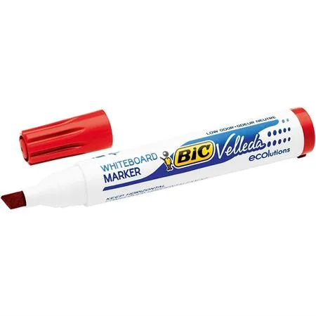Popisovač na biele a flipchartové tabule, 1,1-5,6 mm, zrezaný hrot, BIC "Velleda ecolutions", červený 2