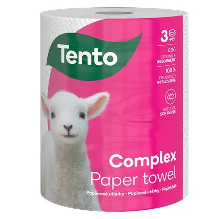 Papierové utierky, kotúčové, 3-vrstvové, 220 listov, TENTO "Complex", biela 2