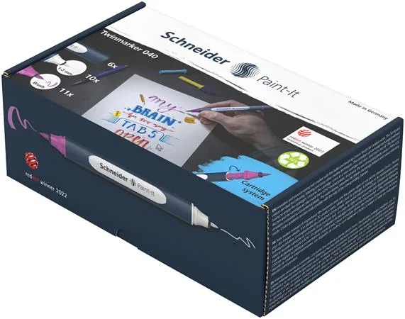 Popisovač, obojstranný, 27-kusová sada, SCHNEIDER „Paint-It 040 Twin marker Set 2”, 10 rôznych farieb 2