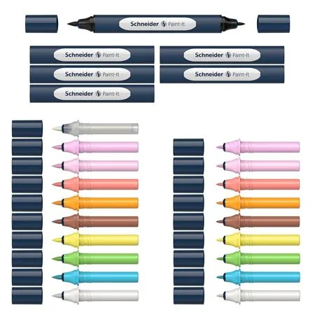 Popisovač, obojstranný, 27-kusová sada, SCHNEIDER „Paint-It 040 Twin marker Set 2”, 10 rôznych farieb 3