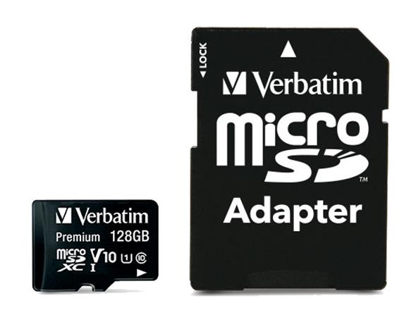 Pamäťová karta, microSDXC, 128GB, CL10/U1, 90/10 MB/s, s adaptérom, VERBATIM "Premium" 2
