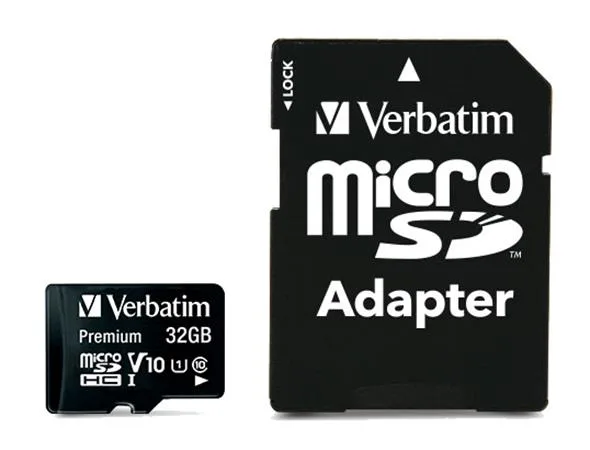Pamäťová karta, microSDHC, 32GB, CL10/U1, 90/10 MB/s, s adaptérom, VERBATIM "Premium" 2