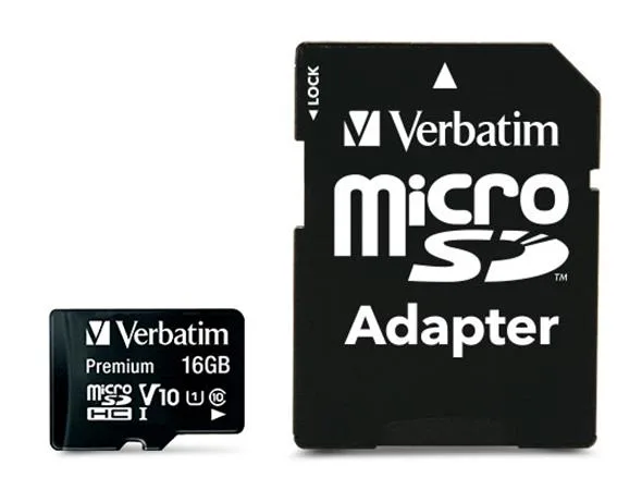Pamäťová karta, microSDHC, 16GB, CL10/U1, 45/10 MB/s, s adaptérom, VERBATIM "Premium" 2