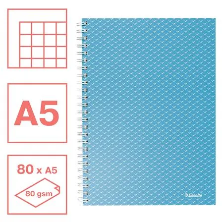 špirálový zošit, A5, štvorčekový, 80 listov, ESSELTE  "Colour`Breeze", modrá 2