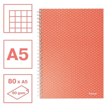 Špirálový zošit, A5, štvorčekový, 80 listov, ESSELTE  "Colour`Breeze", koralová 2