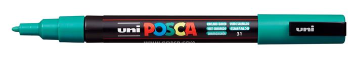 Dekoračný popisovač, 0,9-1,3 mm, UNI "Posca PC-3M", smaragdovo-zelená 2