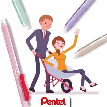 Guma, s posuvnou vložkou, PENTEL "ZE11-A", červený klip 2