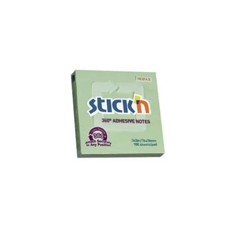 Samolepiaci poznámkový blok, 76x76 mm, 100 listov, STICK N „360°, zelená 6