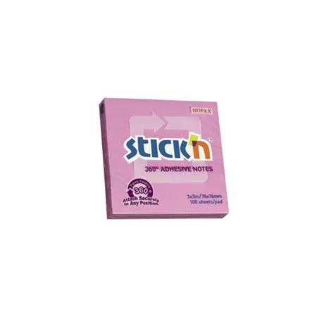 Samolepiaci poznámkový blok, 76x76 mm, 100 listov, STICK N „360°, ružová 2