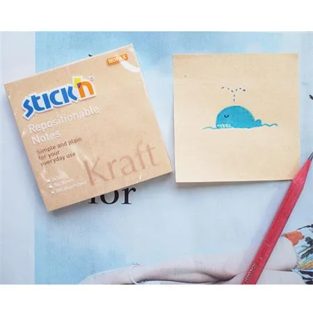 Samolepiaci poznámkový blok, 76x76 mm, 100 listov, STICK N "Kraft Notes", hnedá 2