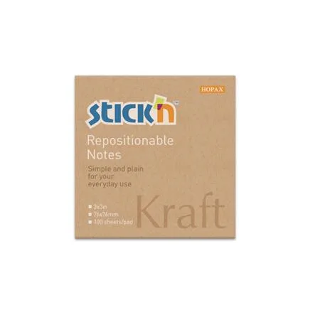 Samolepiaci poznámkový blok, 76x76 mm, 100 listov, STICK N "Kraft Notes", hnedá 4