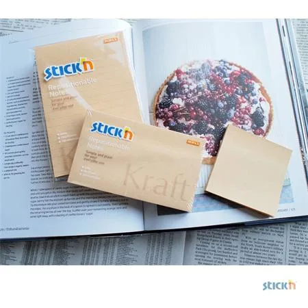 Samolepiaci poznámkový blok, 6x127 mm, 100 listov, STICK N "Kraft Notes", hnedá 4