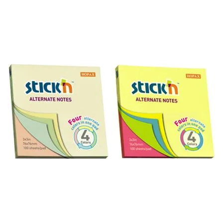 Samolepiaci poznámkový blok, 76x76 mm, 100 listov, STICK N, pastelové farby 3