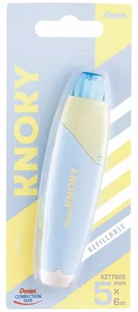 Korekčný roller, 5 mm x 6 m, naplniteľný, PENTEL "Knoky", modrý-žltý 2