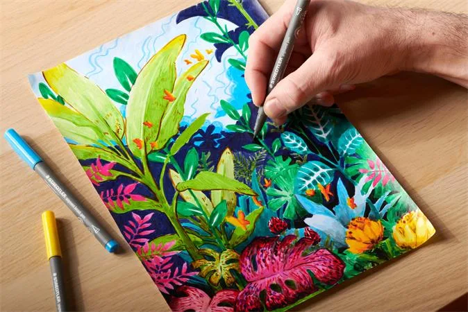Fixka v tvare štetca, sada, STAEDTLER "Pigment brush 371", 12 rôznych základných farieb 3