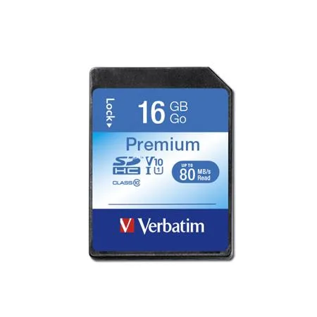 Pamäťová karta, SDHC, 16GB, CL10/U1, 80/10 MB/s, VERBATIM "Premium" 2