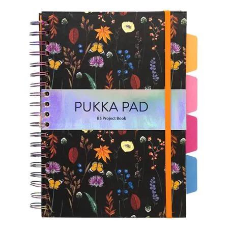 Špirálový zošit, B5, linajkový, 100 listov, PUKKA PAD "Project Book Bloom", rôzne vzory 2