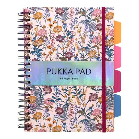 Špirálový zošit, B5, linajkový, 100 listov, PUKKA PAD "Project Book Bloom", rôzne vzory 3
