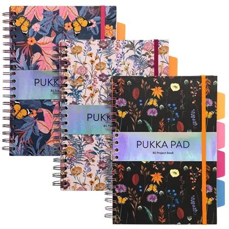 Špirálový zošit, B5, linajkový, 100 listov, PUKKA PAD "Project Book Bloom", rôzne vzory 4
