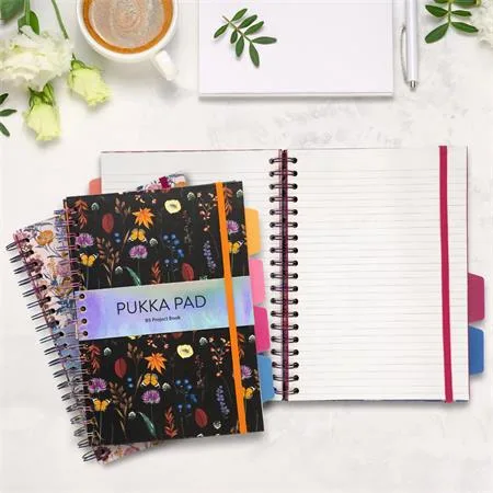 Špirálový zošit, B5, linajkový, 100 listov, PUKKA PAD "Project Book Bloom", rôzne vzory 5