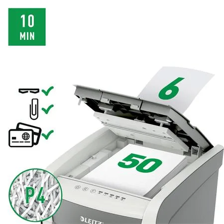 Skartovací stroj, krížový rez, 50 listov, LEITZ "IQ AutoFeed SmallOffice 50 P4 Pro" 6
