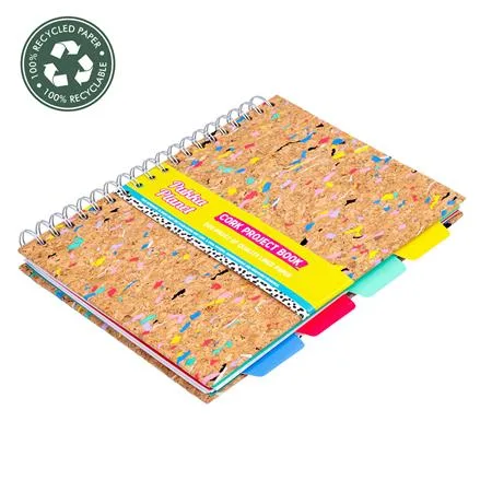 Špirálový zošit, B5, linajkový, s rozraďovačom, 100 listov, PUKKA PADS "Planet Cork Project Book", korkový 2