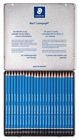 Grafitová ceruzka, sada, v kovovej krabičke, šesťhranná, STAEDTLER "Mars® Lumograph® 100", 24 rôznych tvrdostí 4