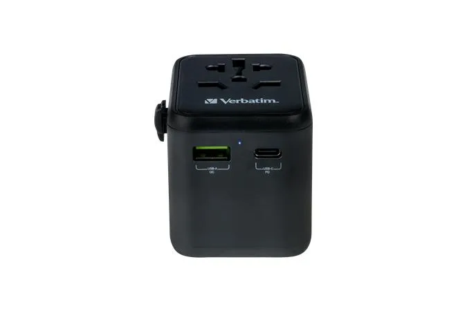 Cestovný adaptér, univerzálny, USB-A(QC 3.0)/USB-C(PD20W)2xUSB, VERBATIM "UTA-02" 2