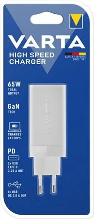 Sieťová nabíjačka, 1xUSB, 2x USB-C výstup, 65W, VARTA "High Speed" 2