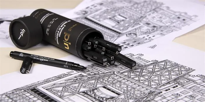 Popisovače, sada, UNI PIN "Tube", 9 rôznych hrúbok čiar, čierna 5