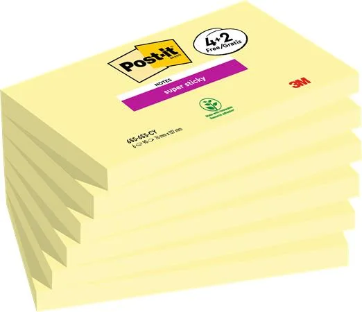 Samolepiaci bloček, 76x127 mm, 4+2x90 listov, 3M POSTIT "Super Sticky", žltá 2