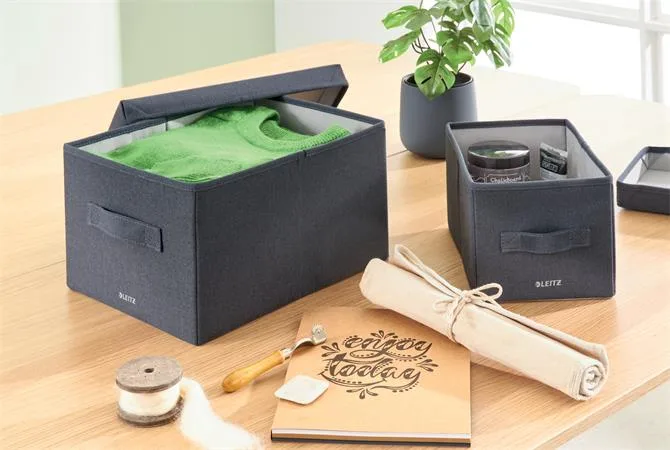 Úložný box, textilný, rozmer M, LEITZ "Fabric", zamatová sivá 2