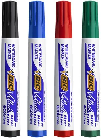 Popisovač na flipchart a tabuľu, 1,4 mm, kužeľový hrot, BIC "Velleda ecolutions", 4 rôzne farby 2