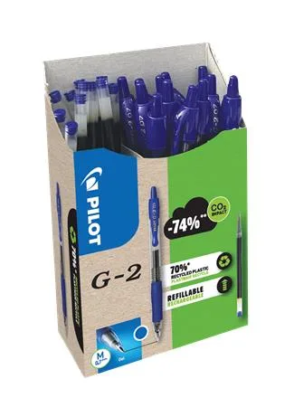 Gélové pero, 0,32 mm, stláčací mechanizmus, PILOT "G-2, Bonus Pack", modrá + náplň 2