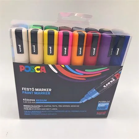 Dekoračný popisovač, sada, 1,8-2,5 mm, UNI "Posca PC-5M", 16 rôznych farieb 2