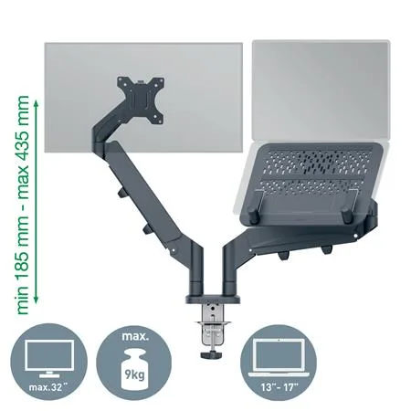 Rameno na monitor a notebook, LEITZ "Ergo Dual", tmavosivá 4