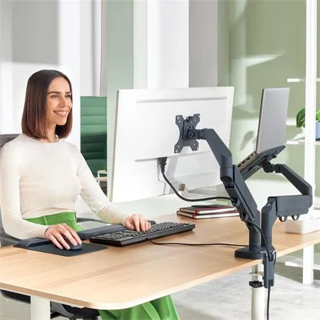 Rameno na monitor a notebook, LEITZ "Ergo Dual", tmavosivá 8