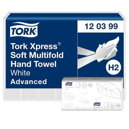 Papierové utierky, Interfold, 2-vrstvové, 136 útržkov, H2 systém, Advanced, TORK "Xpress Soft Multifold", biela 2